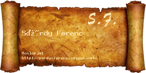 Sárdy Ferenc névjegykártya